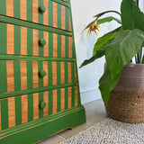 Unique Pyramid Triangular Chest of Drawers Painted Stripey Bright Green