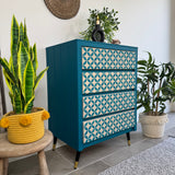 Colourful Patterned Blue Vintage Retro MCM Drawers