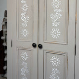 Freestanding Pine Pantry Larder Linen Cupboard, Painted Rustic Beige and White