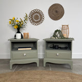 Stag Minstrel Pair of Bedside Drawers / Tables painted Sage Green
