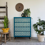 Colourful Patterned Blue Vintage Retro MCM Drawers