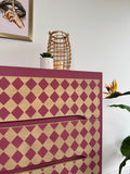 Bright Pink Retro MCM Patterned Chest Of Drawers