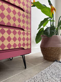 Bright Pink Retro MCM Patterned Chest Of Drawers