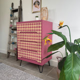 Bright Pink Retro MCM Patterned Chest Of Drawers