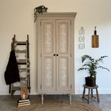 Freestanding Pine Pantry Larder Linen Cupboard, Painted Rustic Beige and White