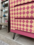 Bright Pink Retro MCM Patterned Chest Of Drawers