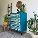 Colourful Patterned Blue Vintage Retro MCM Drawers