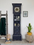 Vintage Grandfather Clock with Shelving Painted Rustic Navy Blue
