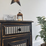 Pair of Pine Bedsides Painted Rustic Black and White Patterned