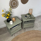 Stag Minstrel Pair of Bedside Drawers / Tables painted Sage Green