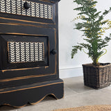 Pair of Pine Bedsides Painted Rustic Black and White Patterned