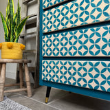 Colourful Patterned Blue Vintage Retro MCM Drawers