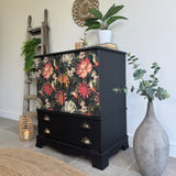 Linen Cupboard Painted Black and Floral