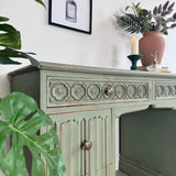 Vintage Rustic Carved Oak Desk, Painted in Farmhouse Green