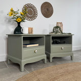 Stag Minstrel Pair of Bedside Drawers / Tables painted Sage Green