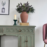 Vintage Rustic Carved Oak Desk, Painted in Farmhouse Green