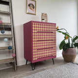 Bright Pink Retro MCM Patterned Chest Of Drawers