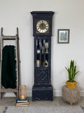 Vintage Grandfather Clock with Shelving Painted Rustic Navy Blue