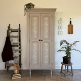 Freestanding Pine Pantry Larder Linen Cupboard, Painted Rustic Beige and White