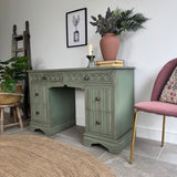 Vintage Rustic Carved Oak Desk, Painted in Farmhouse Green