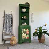 Vibrant Green Floral Corner Cupboard