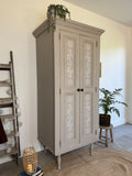 Freestanding Pine Pantry Larder Linen Cupboard, Painted Rustic Beige and White