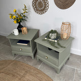 Stag Minstrel Pair of Bedside Drawers / Tables painted Sage Green