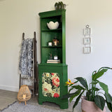 Vibrant Green Floral Corner Cupboard
