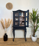 Petite Glass Display Cabinet painted Navy Blue and Pink