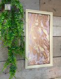 Acrylic pour framed artwork wall hanging - cream, pink and copper