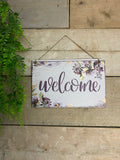 Lilac purple ‘Welcome’ wall hanging sign