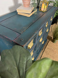 Vintage Industrial Apothecary Style Merchants Chest Of Drawers Painted Blue