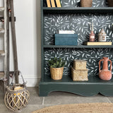 Rustic Pine Bookcase / Bookshelf painted Dark Green and White Floral