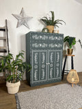 Vintage Linen Cupboard, Painted Grey and White Boho Style Pattern