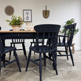 Rustic Farmhouse Solid Pine 5ft Kitchen / Dining Table and 6 Chairs Painted Dark Blue