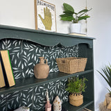 Rustic Pine Bookcase / Bookshelf painted Dark Green and White Floral