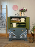 Rustic Blue Patterned Vintage Linen Cupboard