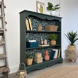 Rustic Pine Bookcase / Bookshelf painted Dark Green and White Floral