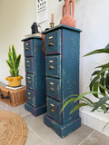 Colourful Vintage Industrial Apothecary Style Pair of Side Drawers