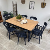 Rustic Farmhouse Solid Pine 5ft Kitchen / Dining Table and 6 Chairs Painted Dark Blue