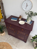 Vintage Carved Sideboard Painted Dark Plum Brown with Copper Detailing