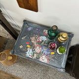 Vintage Bar Cart / Drinks Tea Trolley Painted Grey and Floral