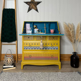 Boho inspired Stag Minstrel Bureau Writing Desk Painted Mustard Yellow