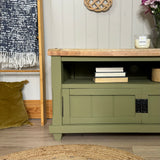 Solid Chunky Oak Tv Stand Painted Green