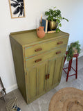 Vintage Linen Cupboard Painted Colourful Rustic Green
