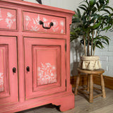 Solid Pine Sideboard Painted Boho Pink and White Floral