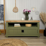 Solid Chunky Oak Tv Stand Painted Green