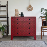 Vintage Retro Chest Of Drawers Painted Red and Patterned