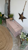 Vintage Carved Storage Bench, Painted Rustic Style Pink and Grey