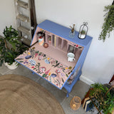 Pretty Writing Desk / Bureau painted light blue, pink and floral